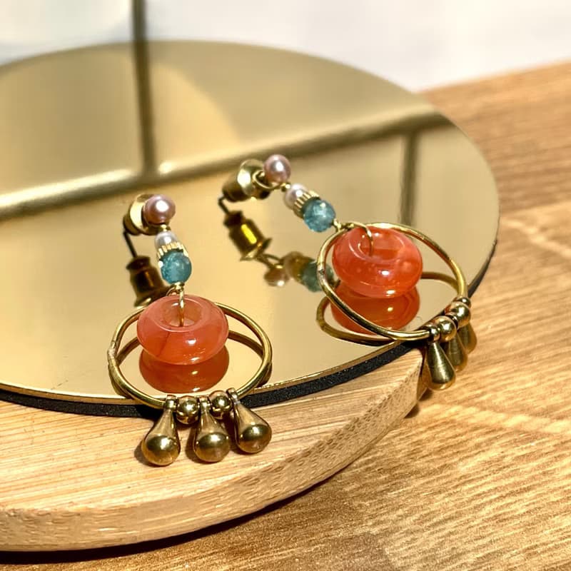 老林雜貨 | 兩戴式南紅瑪瑙磷灰石耳環 (針式 / 夾式)