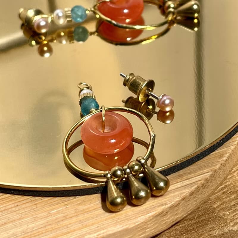 老林雜貨 | 兩戴式南紅瑪瑙磷灰石耳環 (針式 / 夾式)