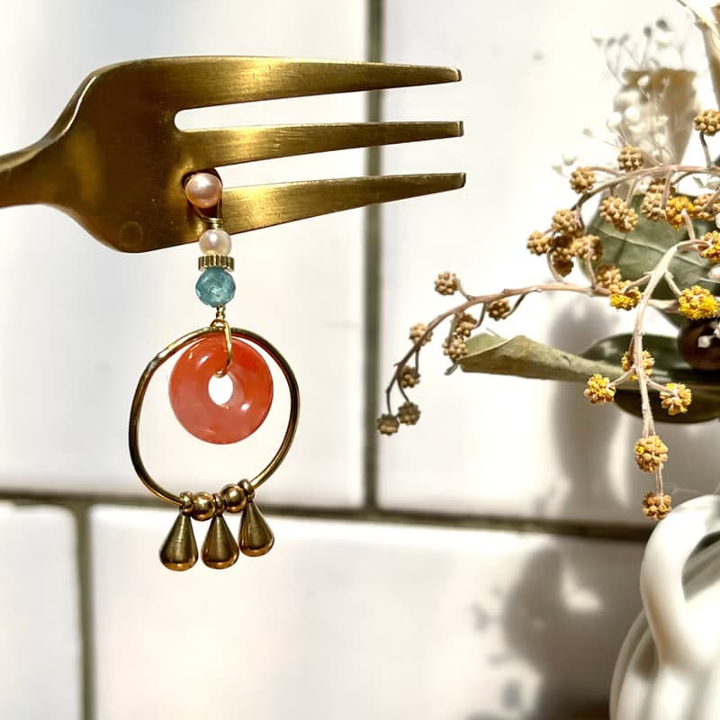 老林雜貨 | 兩戴式南紅瑪瑙磷灰石耳環 (針式 / 夾式)