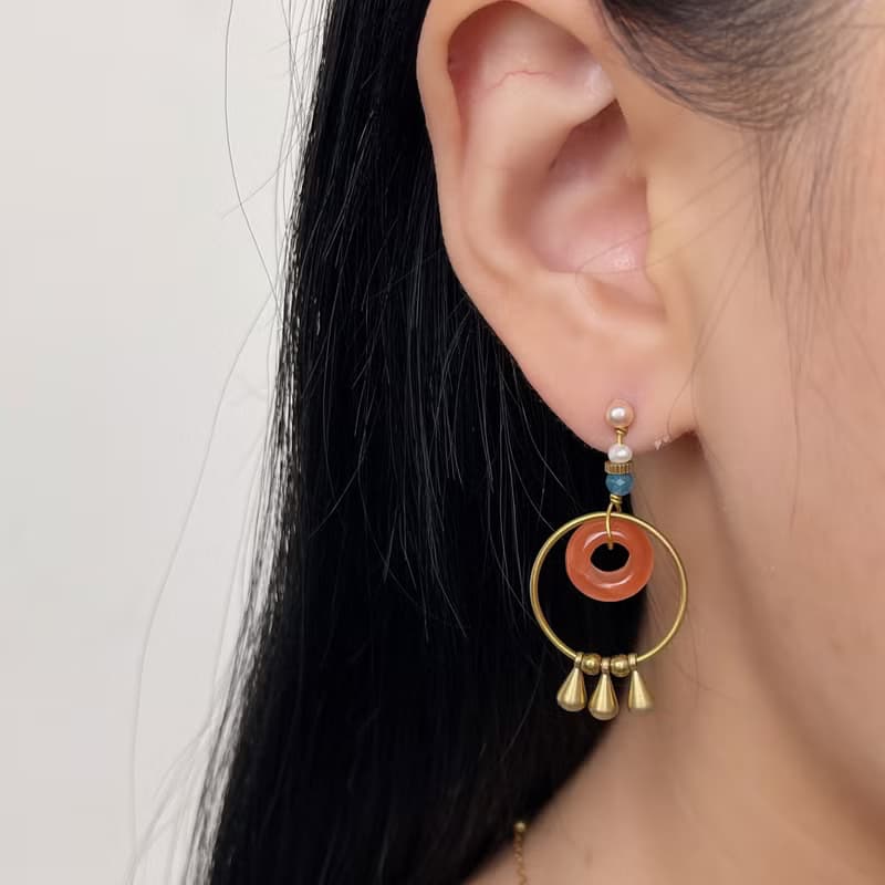 老林雜貨 | 兩戴式南紅瑪瑙磷灰石耳環 (針式 / 夾式)