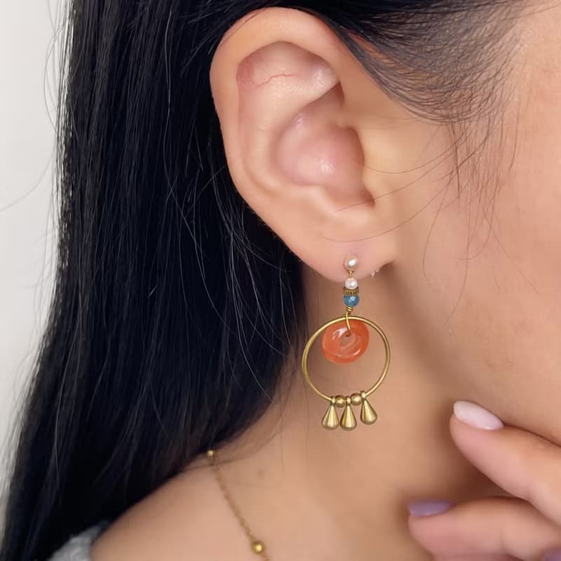 老林雜貨 | 兩戴式南紅瑪瑙磷灰石耳環 (針式 / 夾式)