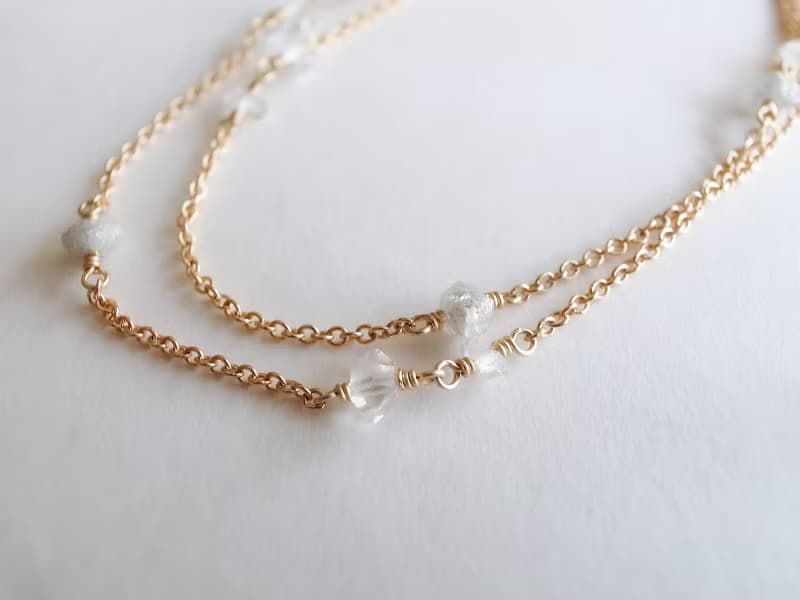 14KGF 鑽石×赫基蒙水晶 原礦 天然石手鍊