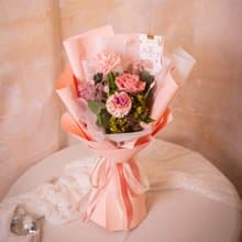 【春花爛漫】氣質粉紅色 母親節康乃馨花束 / 永生花 乾燥花