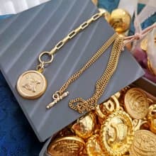 中古孤品 CELINE 凱旋門金牌鈕扣 鎖骨鏈頸鏈項鍊 鑰匙扣掛件掛飾