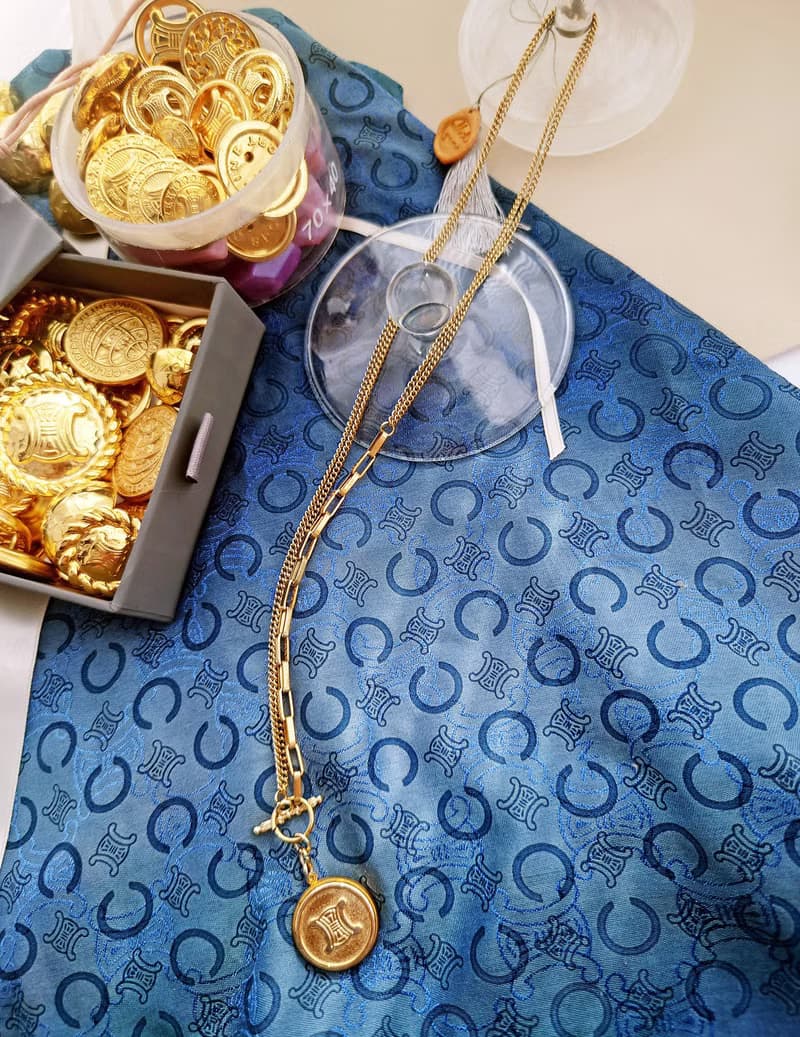 中古孤品 CELINE 凱旋門金牌鈕扣 鎖骨鏈頸鏈項鍊 鑰匙扣掛件掛飾