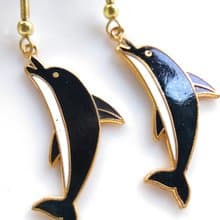 Vintage Jewelry 西洋古董飾品 景泰藍 可愛海豚 耳勾 針式耳環