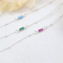 (925 Silver) Very Tiny Baguette Birthstone Bracelet & Anklet Petite Birthstones