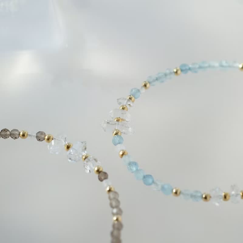 冰感赫基蒙白水晶-茶晶月光石手鍊 14K 包金