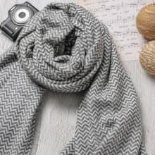 【厚款】喀什米爾羊毛圍巾/披肩  小山形原色無染深灰 手工機織