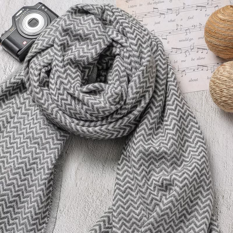 【厚款】喀什米爾羊毛圍巾/披肩  小山形原色無染深灰 手工機織