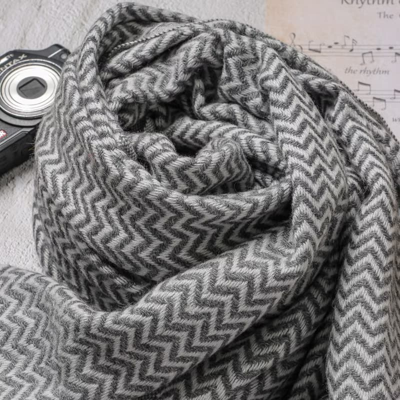 【厚款】喀什米爾羊毛圍巾/披肩  小山形原色無染深灰 手工機織