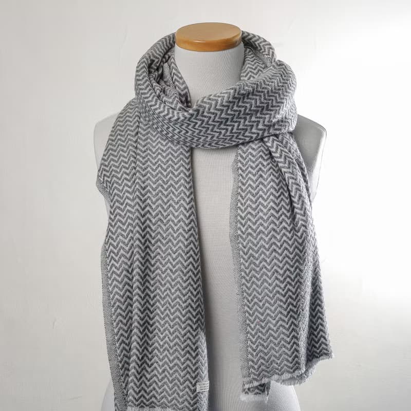 【厚款】喀什米爾羊毛圍巾/披肩  小山形原色無染深灰 手工機織