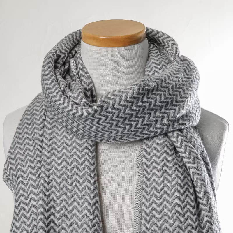 【厚款】喀什米爾羊毛圍巾/披肩  小山形原色無染深灰 手工機織