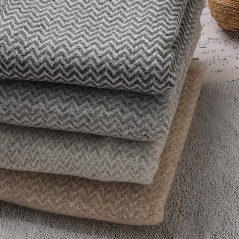 【厚款】喀什米爾羊毛圍巾/披肩  小山形原色無染深灰 手工機織