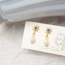 【藍之光】天然迷你珍珠 925純銀耳針/耳夾