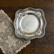 50551-絕美法國古董洛可可風格鍍銀高腳盤25.5