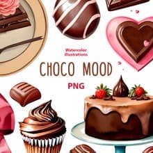 Watercolor Chocolate clipart set, 32 Png, Dessert Clipart, Watercolor Candy