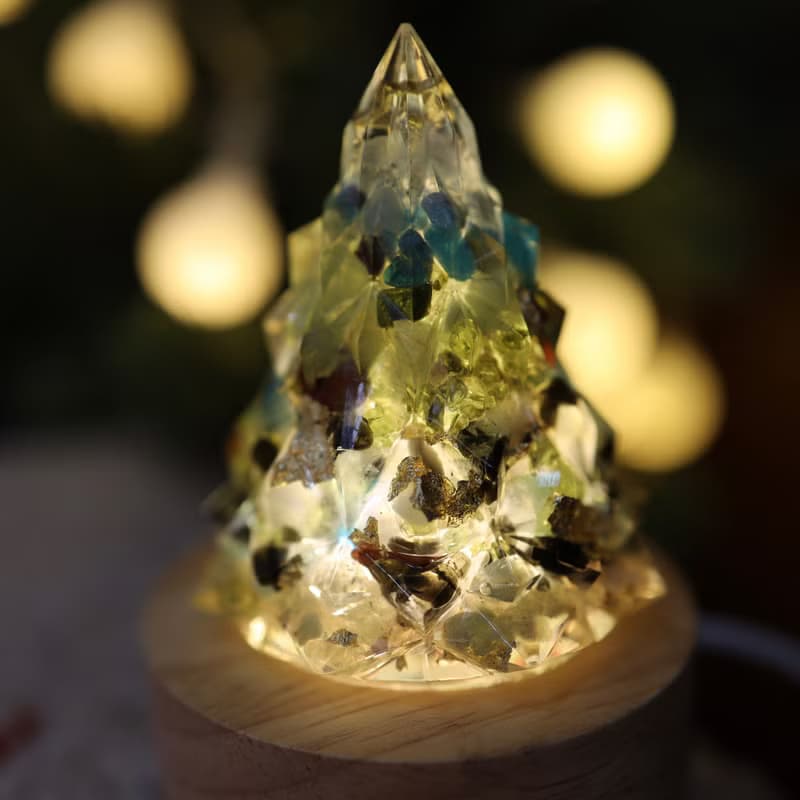 【畢業禮物】綠色金箔水晶聖誕樹-奧剛能量樹/療癒寶石交換禮物