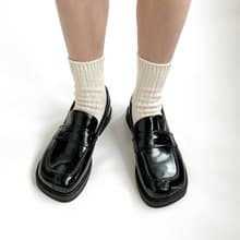 大圓頭厚底樂福鞋 亮面 頭層牛皮 手工製