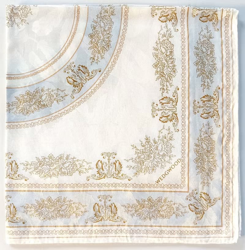 WEDGWOOD Vintage Silk Scarf Gold Floral 23 x 23 inches