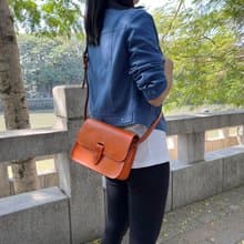 手作經典馬鞍包 原創復古郵差包 植鞣牛皮小方包 女士斜挎包 免費