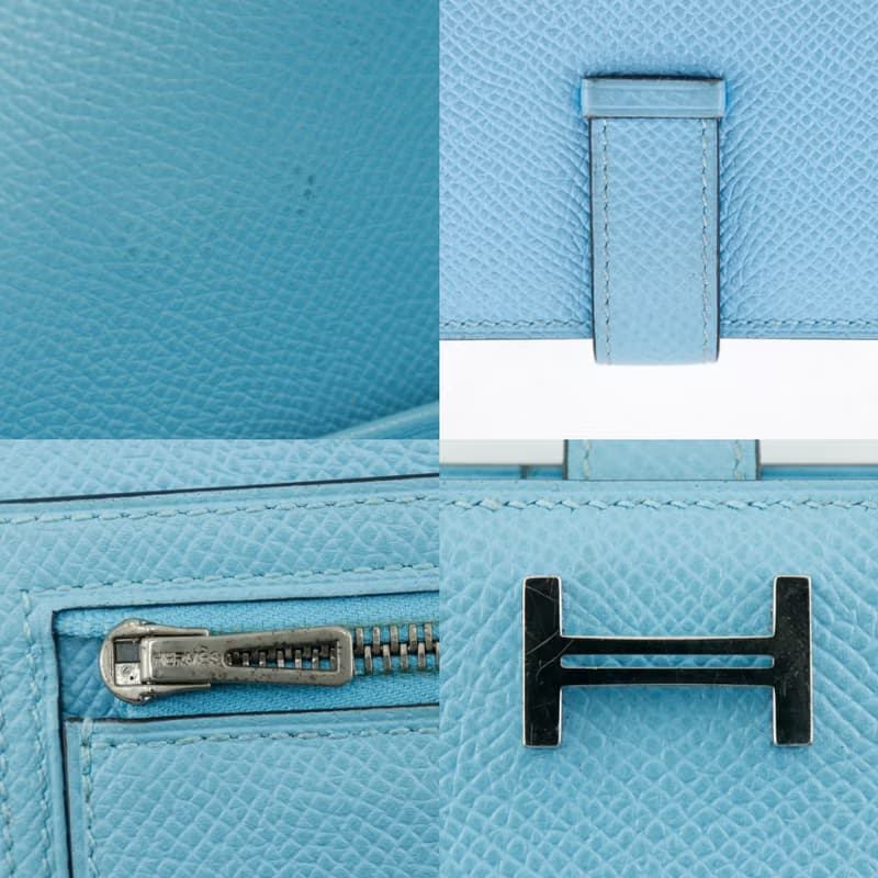 【日本直送】エルメス HERMES ベアンスフレ 長財布 ヴォーエプソン 水色 A レディース【中古】