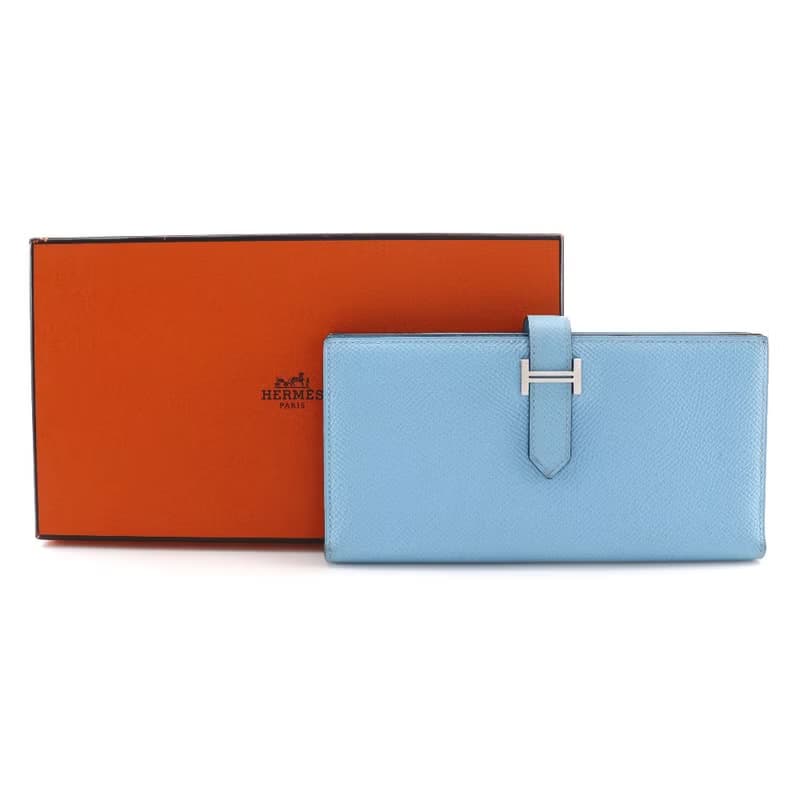【日本直送】エルメス HERMES ベアンスフレ 長財布 ヴォーエプソン 水色 A レディース【中古】