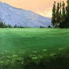 Original Green Field Painting Mountains Landscape Oil Painting On Canvas Impasto