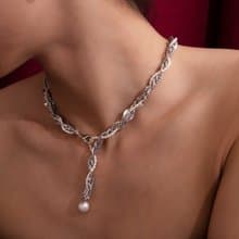 【品牌設計款最佳禮物】銀色編織鎖鍊天然珍珠項鍊