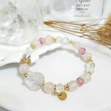 淺粉晶Q版九尾狐設計款手鍊/助事業運、招桃花、平衡情緒之水晶