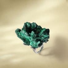 孔雀石晶洞 活口戒指 隨形火焰原礦標本 樹葉款手工指環 S925銀