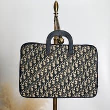 【 日本直送　名牌中古包 】Christian Dior クリスチャン ディオール トロッター ハンドバッグ ネイビー ジャガード A4 dgm6hz
