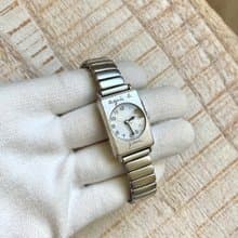 agnes b 特殊彈性錶帶 錶盤品牌刻紋 銀色古董錶 vintage