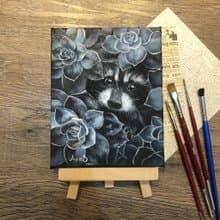 多肉植物裡的浣熊 無框畫 油畫作品 禮物 情人節 生日禮物