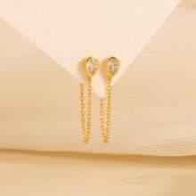 s925銀水滴狀鏈條女生耳釘 鑲鑽耳骨釘 禮物推薦 畢業禮物