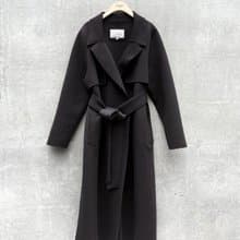 個性剪接綁帶大衣(黑)