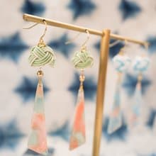 春夏之風鈴搖曳Mizuhiki耳勾/耳夾│水色/若草色二式