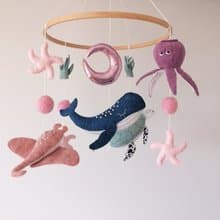 Ocean Mobile For Baby Girl Nursery,Felt Sea Animals Crib Mobile,Pink Cot Mobile