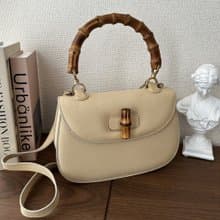 GUCCI 古馳 竹節杏仁奶色手袋