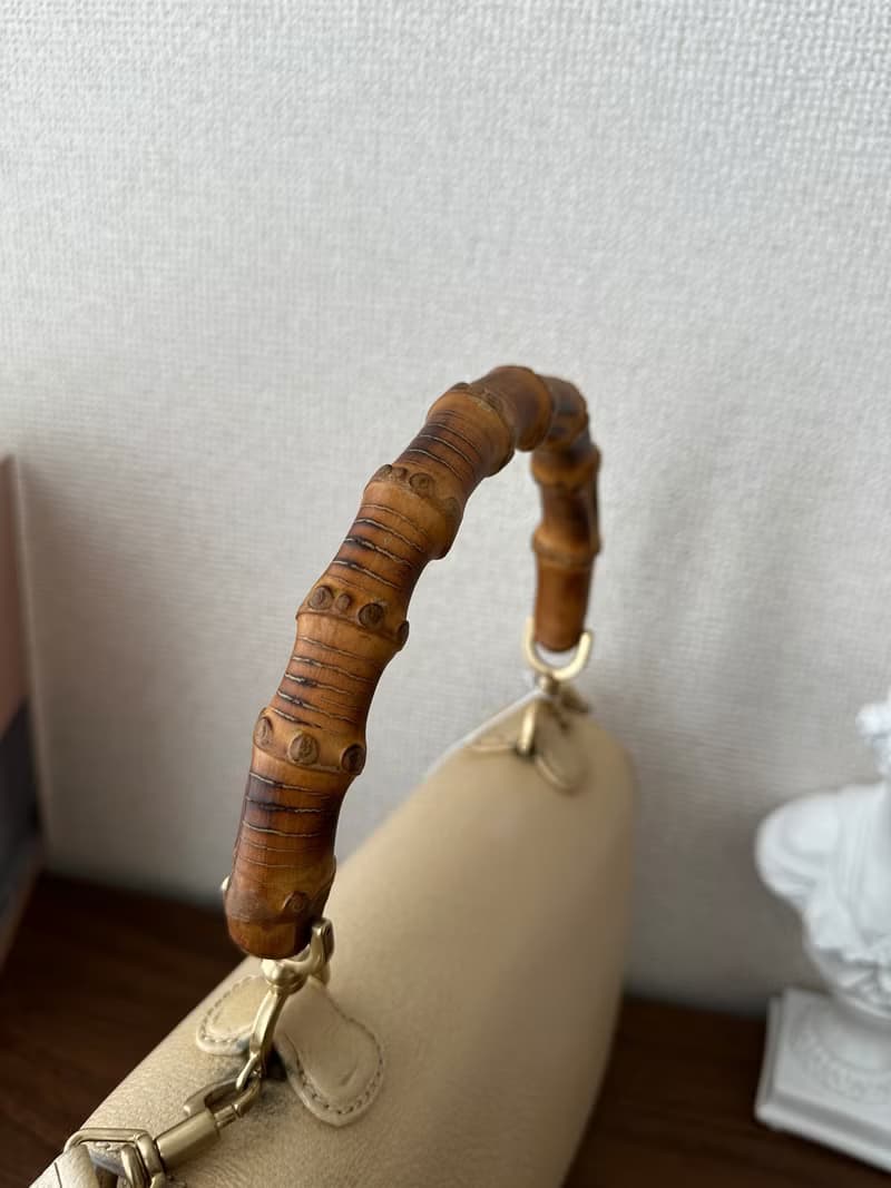 GUCCI 古馳 竹節杏仁奶色手袋