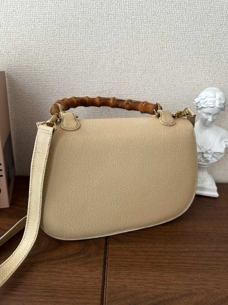 GUCCI 古馳 竹節杏仁奶色手袋