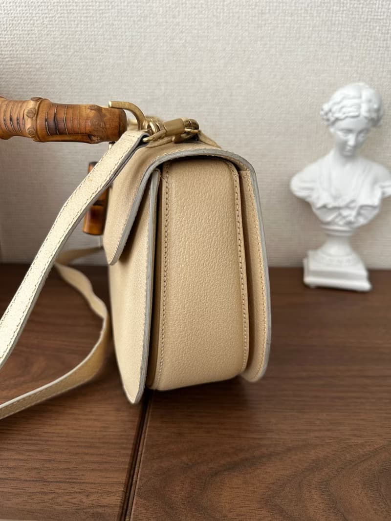 GUCCI 古馳 竹節杏仁奶色手袋