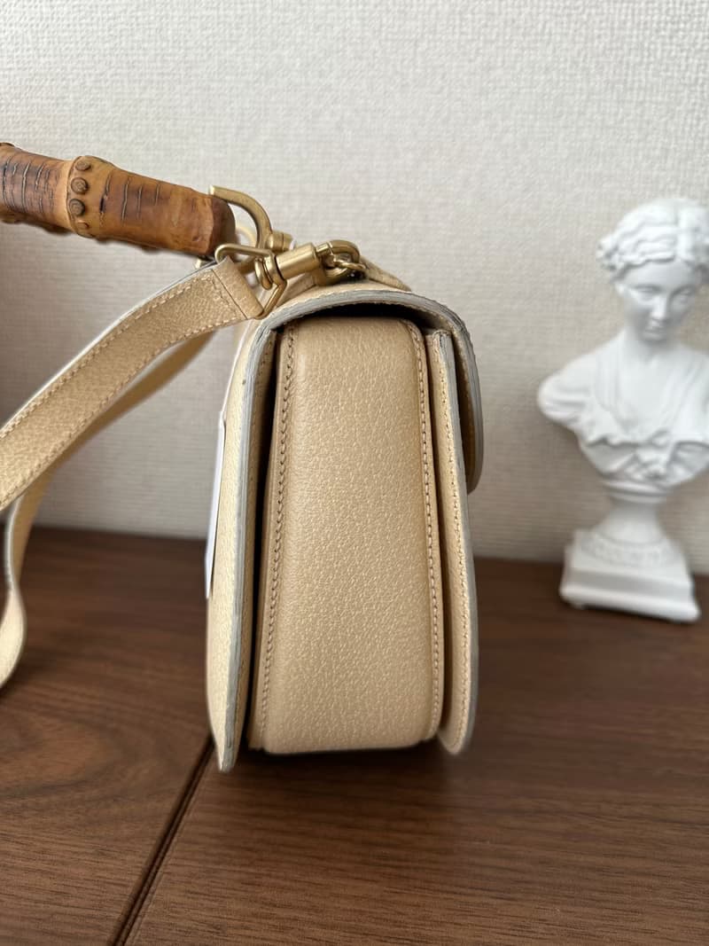 GUCCI 古馳 竹節杏仁奶色手袋