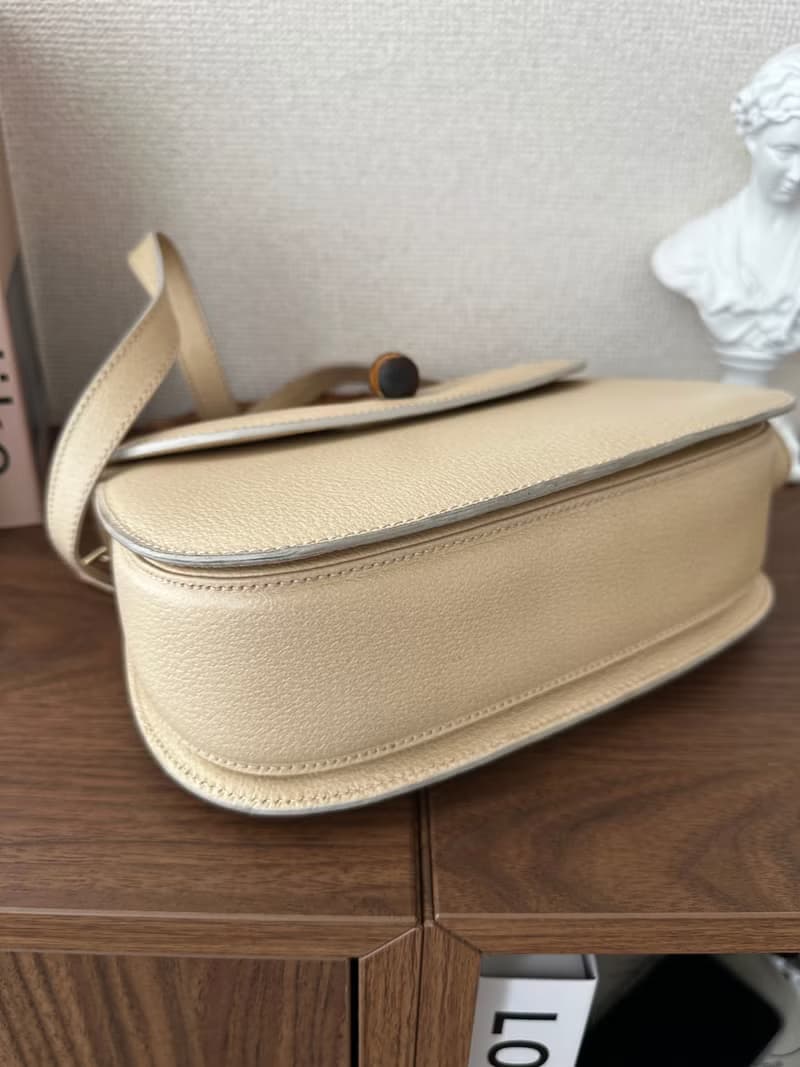 GUCCI 古馳 竹節杏仁奶色手袋