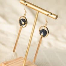 宇宙 耳環 藍砂石 金箔 鍍真金耳夾 耳針