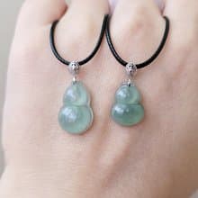 【親翠】天然翡翠 高冰睛底糖色18K金釦頭飽滿葫蘆皮繩鎖骨鏈