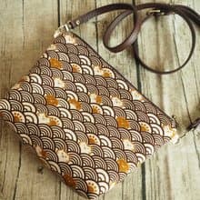 手工縫製托特側肩包帆布手袋 啡色和風波浪貓貓圖案