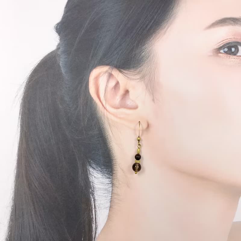古典。天然茶晶 虎眼石 黃銅 抗敏耳環 耳夾 避邪 勇氣 氣質 簡單