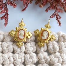 Vintage Jewelry 西洋古董飾品 CAMEO 霧金啞光 典雅 針式耳環