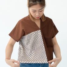 獨一無二日式交叉格紋木造建築風咖啡色撞色拼接四方衣四角衣